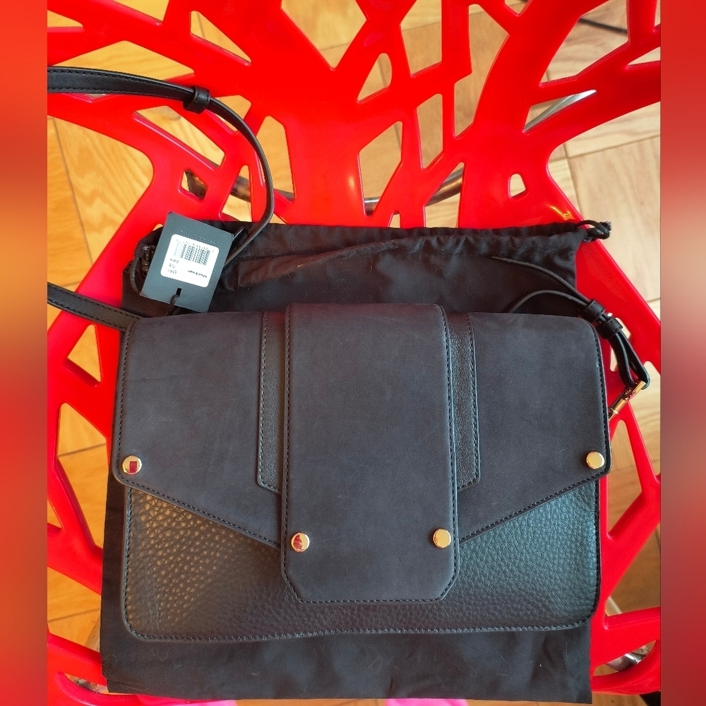 Mackage Effy Nubuck And Leather Black Bag NWT Dust Bag 11.5"W x 1.5"D x 7"H - Picture 1 of 14
